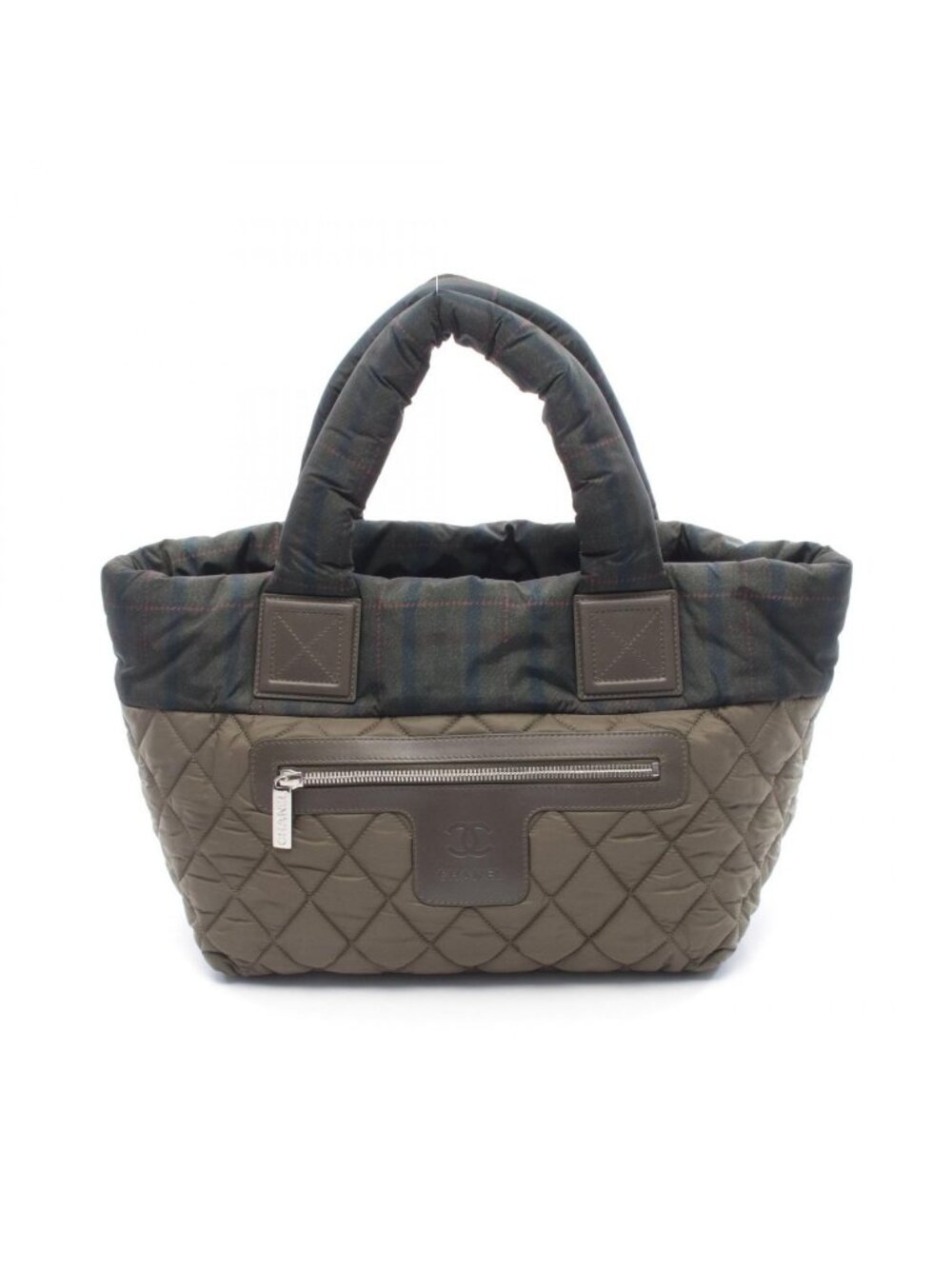 Chanel Tote Coco Small Khaki Green Nylon Leather